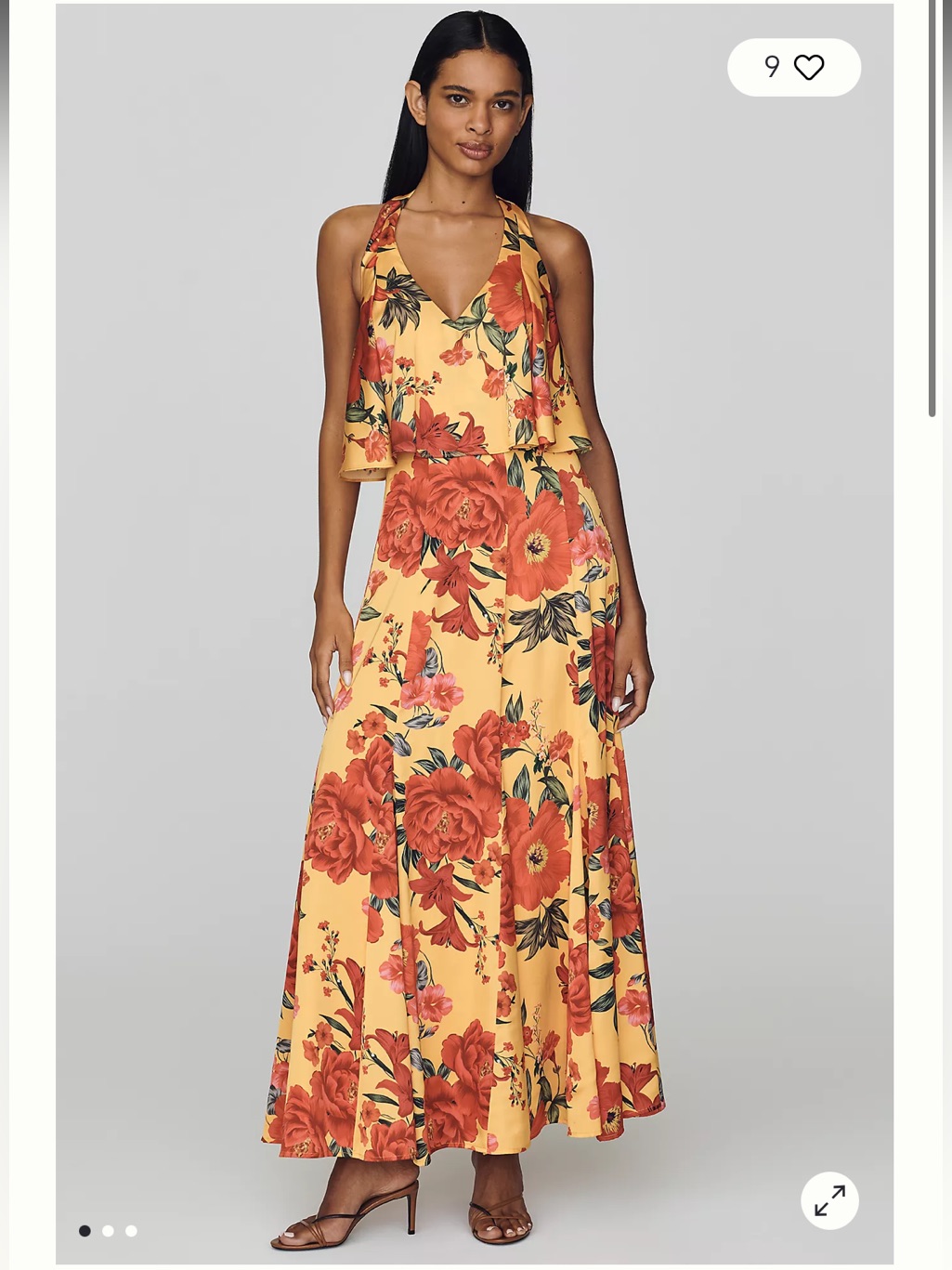 Hutch Teffi Yellow Floral Print Halter Neck Ruffle Bodice Satin Maxi Dress Small